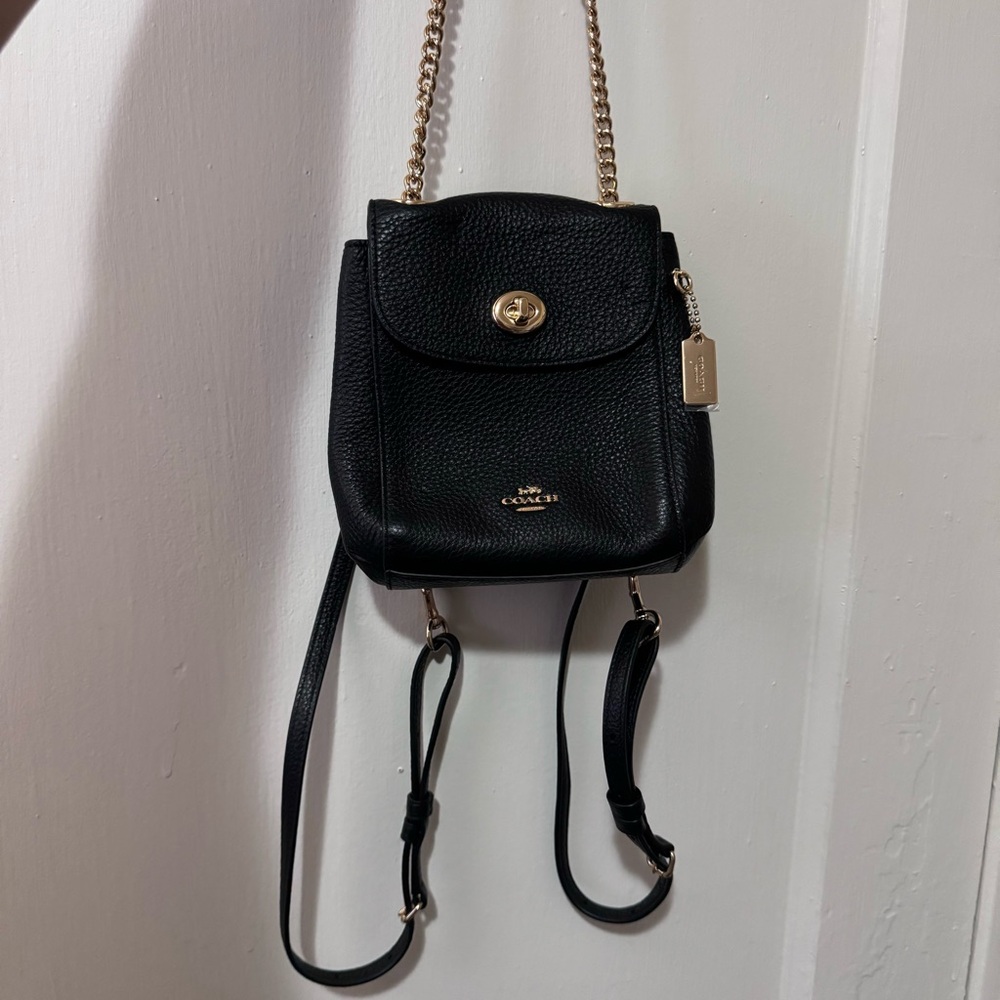 Coach Black Backpack with Gold Chain